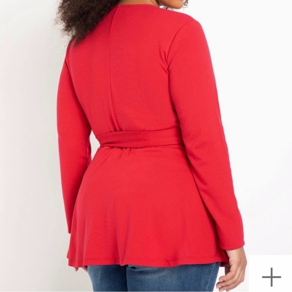 Eloquii 24 Red V Neck Peplum Wrap Top Stretch Ponte Knit Tie Close Plus Size - Picture 3 of 12